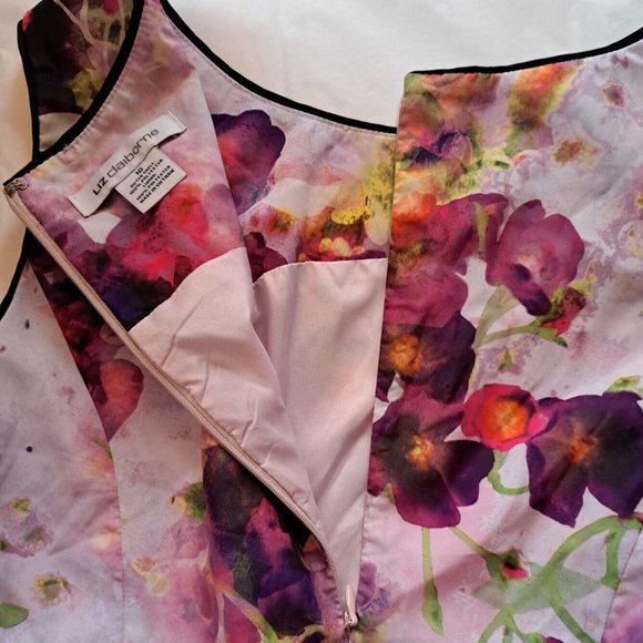 LIZ CLAIBORNE SILKY dress Sz 10 colorful FLORAL SLEVELESS FORMAL ACADEMIA LUXURY - Picture 7 of 9